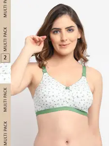 Jinfo Green & White Pack of 2 Floral Cotton Everyday Bra