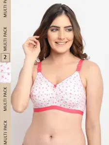 Jinfo Pink & White Pack of 2 Floral Cotton Everyday Bra