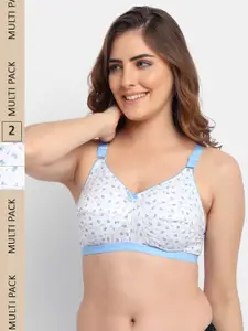 Jinfo Blue & White Pack of 2 Floral Cotton Everyday Bra