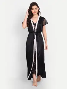 FIMS Embroidered Satin Maxi Nightdress With Robe & Thong Panty