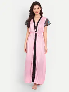 FIMS Floral Embroidered Satin Maxi Nightdress With Robe & Thong Panty