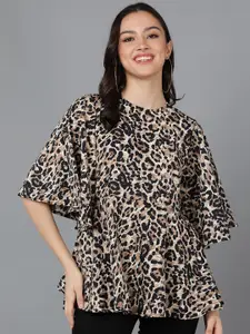 ZNX Clothing Animal Printed Boat Neck A-Line Top