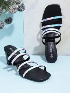 DressBerry Women Block Heel Sandals With Iridescent Effect