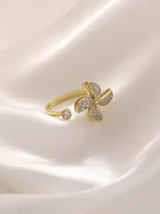Vembley  Gold-Plated Spinner Cubic Zirconia Studded Adjustable Ring
