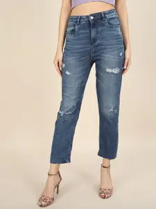 Freehand Women Straight Fit Mildly Distressed Cotton Jeans