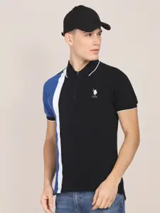 U.S. Polo Assn. Men Colourblocked Polo Collar Slim Fit Pure Cotton T-shirt