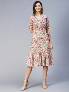 FASHOR Cream-Coloured Cotton A-Line Midi Dress