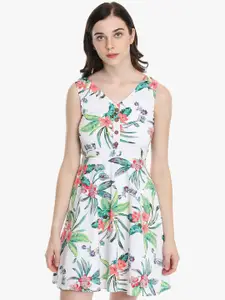 DODO & MOA White Floral Print Fit & Flare Dress
