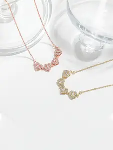 Jewels Galaxy Set Of 2 Rose Gold & Gold-Plated Clover 4 Hearts Design Pendants With Chains