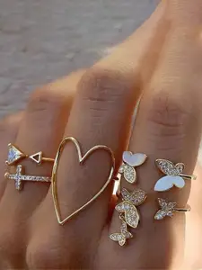 Jewels Galaxy Set of 5 Gold-Plated Adjustable Finger Rings