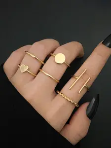 Jewels Galaxy Set Of 6 Gold-Plated Contemporary Stackable Finger Rings