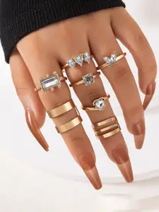 Jewels Galaxy Set Of 8 Gold-Plated Boho Midi Finger Rings