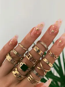 Jewels Galaxy Set Of 13 Gold-Plated Plated Contemporary Stackable Rings