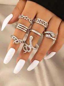 Jewels Galaxy Set of 7 Silver-Plated Stackable Finger Rings