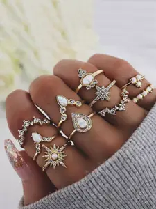 Jewels Galaxy Set Of 10 Gold-Plated Contemporary Stackable Finger Rings