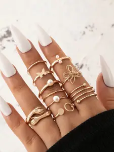 Jewels Galaxy Set Of 9 Gold-Plated Contemporary Stackable Finger Rings