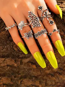 Jewels Galaxy Designs By Jewels Set Of 7 Galaxy Silver-Plated Adjustable Finger Ring