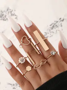 Jewels Galaxy Set Of 7 Gold-Plated Contemporary Stackable Finger Rings
