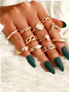 Jewels Galaxy Women Set of 11 Gold-Plated Finger Rings