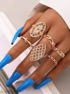Jewels Galaxy Women Set Of 6 Gold-Plated Finger Rings