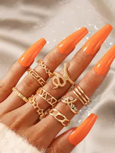 Jewels Galaxy Set of 9 Gold-Plated Stackable Finger Rings