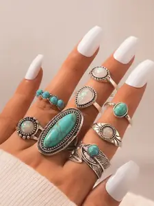 Jewels Galaxy Set Of 8 Sliver-Plated Contemporary Stackable Finger Rings