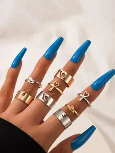 Jewels Galaxy Set Of 8 Gold-Plated Contemporary Stackable Finger Rings