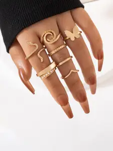Jewels Galaxy Women Set Of 7 Gold-Plated Finger Rings