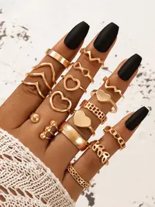 Jewels Galaxy Set Of 17 Gold-Plated Contemporary Stackable Finger Rings