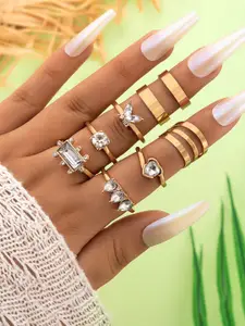 Jewels Galaxy Set Of 8 Gold-Plated Stone-Studded Stackable Rings