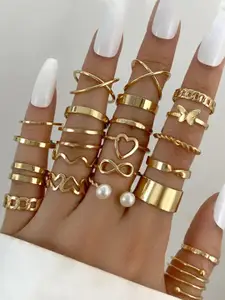 Jewels Galaxy Women Set Of 23 Gold-Plated Finger Rings