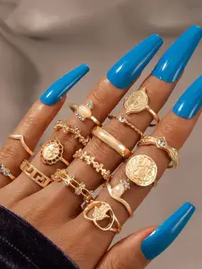 Jewels Galaxy Set of 15 Gold-Plated Contemporary Stackable Finger Rings