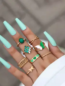 Jewels Galaxy Set Of 8 Gold-Plated Stone-Studded Butterfly Inspired Stackable Rings