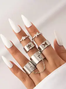 Jewels Galaxy Women Set Of 6 Silver-Plated Finger Ring