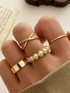 Jewels Galaxy Set Of 4 Gold-Plated Finger Ring