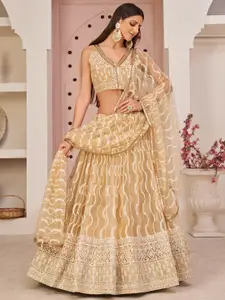 FABPIXEL Embroidered Sequinned Semi-Stitched Lehenga & Unstitched Blouse With Dupatta
