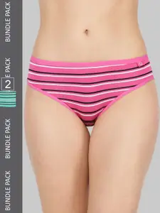 Dollar Missy Pack of 2 Women Striped Inner Elasticated Hipster Panty MMBB-131T-R3-LY3-PO2