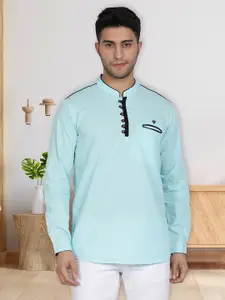 Kuons Avenue Curved Hem Pastels Linen Kurta with Pocket Detail