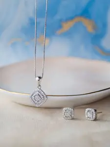 MANNASH 925 Sterling Silver Rhodium-Plated CZ Pendant Set With Chain