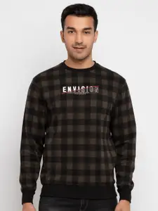 Status Quo Men Checked Round Neck Cotton Sweatshirt
