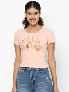 AMERICAN EAGLE OUTFITTERS Women Pink Cotton Typography Printed Slim Fit T-shirt