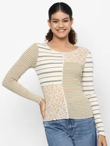 AMERICAN EAGLE OUTFITTERS Women Yellow Striped Slim Fit T-shirt