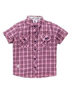 TONYBOY Boys Pink Premium Checked Cotton Casual Shirt