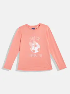Allen Solly Junior Girls Peach-Coloured & White Printed T-shirt