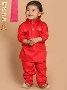 VASTRAMAY Boys Red Pure Cotton Kurta with Pyjama Set