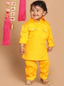 VASTRAMAY Boys Yellow Pure Cotton Kurta with Pyjama Set