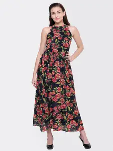 Yaadleen Floral Printed Halter Neck Maxi Fit & Flare Dress