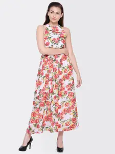 Yaadleen Floral Printed Halter Neck Maxi Fit & Flare Dress