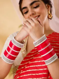 Rubans Set of 36 Silver-Plated AD Studded Bridal Chuda Bangle Set