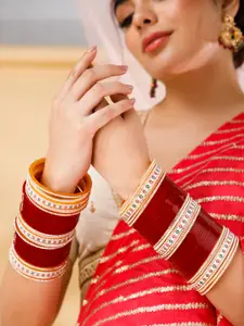 Rubans Set of 30 Gold-Plated Pearls Studded Bridal Bangle Set
